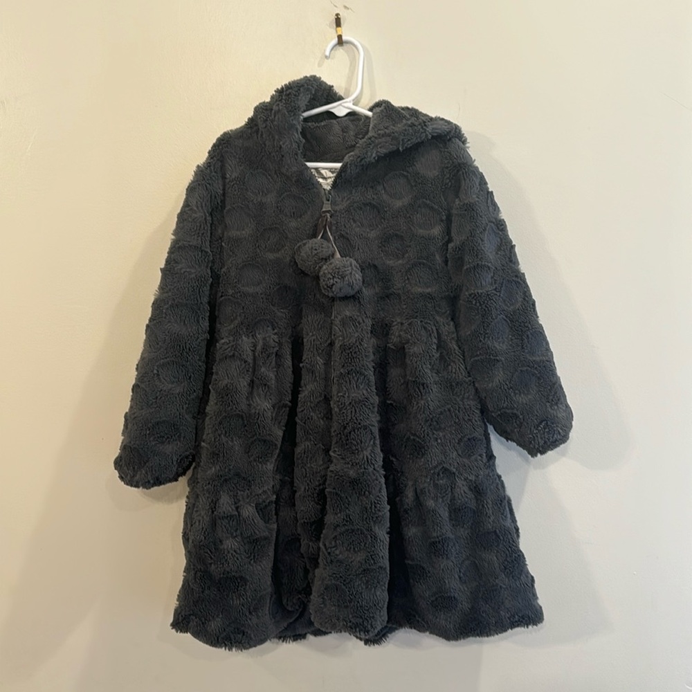 WIDGEON GIRLS GREY WAVE POM POM COAT WITH HOOD size 6
